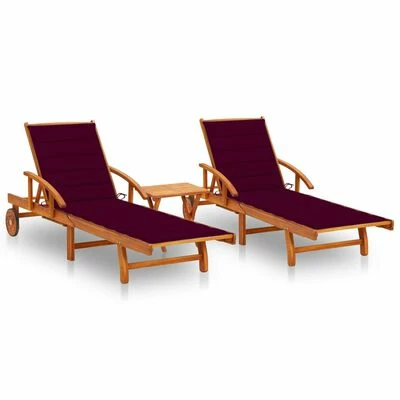 VidaXL Chaises longues 2 pcs avec table et coussins Acacia solide 3 VidaXL Chaises longues 2 pcs avec table et coussins Acacia solide