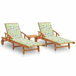 VidaXL Chaises longues 2 pcs avec table et coussins Acacia solide