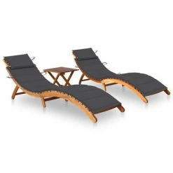 VidaXL Chaises longues 2 pcs avec table et coussins Acacia solide