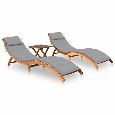 VidaXL Chaises longues 2 pcs avec table et coussins Acacia solide 3 VidaXL Chaises longues 2 pcs avec table et coussins Acacia solide