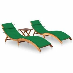 VidaXL Chaises longues 2 pcs avec table et coussins Acacia solide