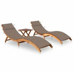 VidaXL Chaises longues 2 pcs avec table et coussins Acacia solide