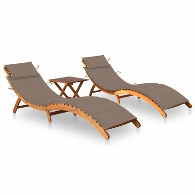 VidaXL Chaises longues 2 pcs avec table et coussins Acacia solide 3 VidaXL Chaises longues 2 pcs avec table et coussins Acacia solide