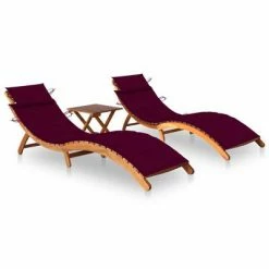 VidaXL Chaises longues 2 pcs avec table et coussins Acacia solide