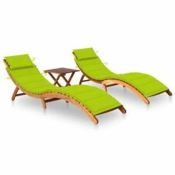 VidaXL Chaises longues 2 pcs avec table et coussins Acacia solide