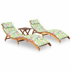 VidaXL Chaises longues 2 pcs avec table et coussins Acacia solide