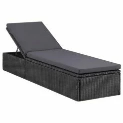 VidaXL Chaise longue Résine tressée Noir et gris foncé