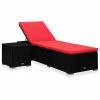 VidaXL Chaise longue avec coussin et table à thé Résine tressée Rouge 2 VidaXL Chaise longue avec coussin et table à thé Résine tressée Rouge -Bains de soleil Soldes image 1 310226