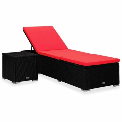 VidaXL Chaise longue avec coussin et table à thé Résine tressée Rouge 3 VidaXL Chaise longue avec coussin et table à thé Résine tressée Rouge