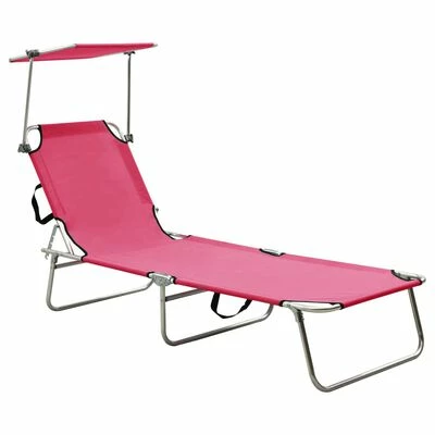 VidaXL Chaise longue pliable avec auvent Acier Rose magento 3 VidaXL Chaise longue pliable avec auvent Acier Rose magento