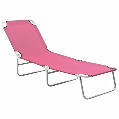 VidaXL Chaise longue pliable Acier et tissu Rose 3 VidaXL Chaise longue pliable Acier et tissu Rose