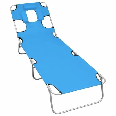 VidaXL Chaise longue pliable avec coussin de tête Acier Bleu turquoise 3 VidaXL Chaise longue pliable avec coussin de tête Acier Bleu turquoise