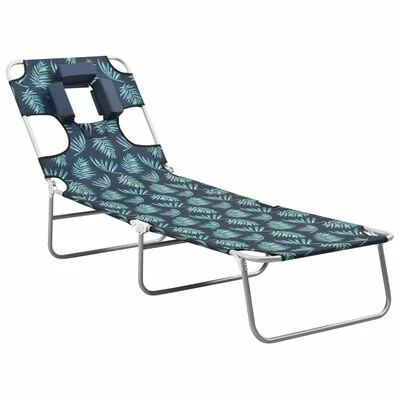 VidaXL Chaise longue avec coussin de tête Acier Motif de feuilles 3 VidaXL Chaise longue avec coussin de tête Acier Motif de feuilles