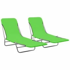 VidaXL Chaises longues pliables 2 pcs Acier et tissu Vert