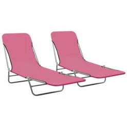 Bains de soleil Soldes 17 VidaXL Chaises longues pliables 2 pcs Acier et tissu Rose