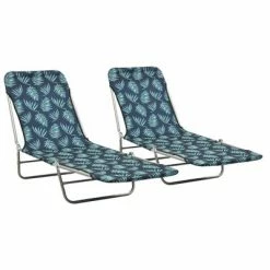 VidaXL Chaises longues pliables 2 pcs Acier et tissu Motif de feuilles