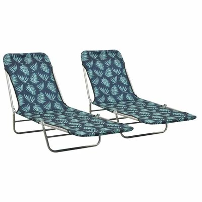 VidaXL Chaises longues pliables 2 pcs Acier et tissu Motif de feuilles 3 VidaXL Chaises longues pliables 2 pcs Acier et tissu Motif de feuilles