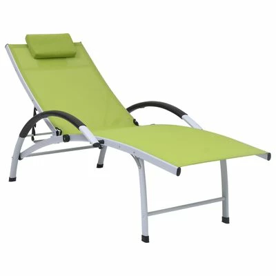 VidaXL Chaise longue Aluminium textilène Vert 3 VidaXL Chaise longue Aluminium textilène Vert