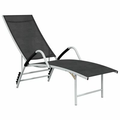 VidaXL Chaise longue Textilène et aluminium Noir 3 VidaXL Chaise longue Textilène et aluminium Noir