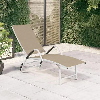 VidaXL Chaise longue Textilène et aluminium Crème 4 VidaXL Chaise longue Textilène et aluminium Crème – Image 2