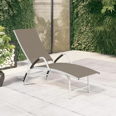 VidaXL Chaise longue Textilène et aluminium Taupe 4 VidaXL Chaise longue Textilène et aluminium Taupe – Image 2