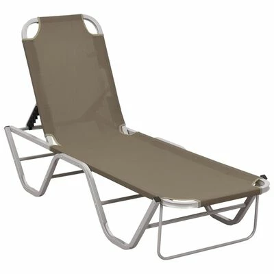 VidaXL Chaise longue Aluminium et textilène Taupe 3 VidaXL Chaise longue Aluminium et textilène Taupe