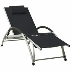 VidaXL Chaise longue avec oreiller Textilène Noir