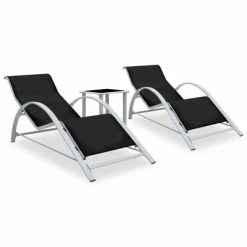 VidaXL Chaises longues 2 pcs avec table Aluminium Noir