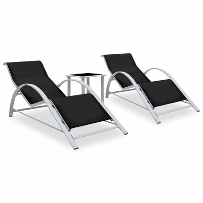 VidaXL Chaises longues 2 pcs avec table Aluminium Noir 2 VidaXL Chaises longues 2 pcs avec table Aluminium Noir