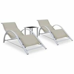 VidaXL Chaises longues 2 pcs avec table Aluminium Crème