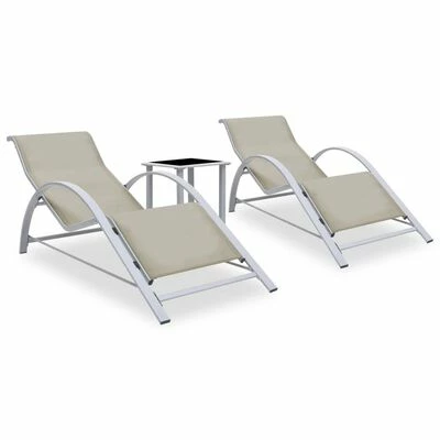 VidaXL Chaises longues 2 pcs avec table Aluminium Crème 3 VidaXL Chaises longues 2 pcs avec table Aluminium Crème