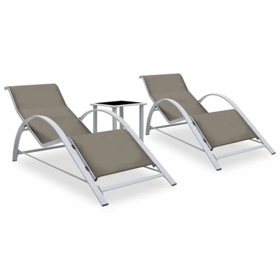 VidaXL Chaises longues 2 pcs avec table Aluminium Taupe 2 VidaXL Chaises longues 2 pcs avec table Aluminium Taupe