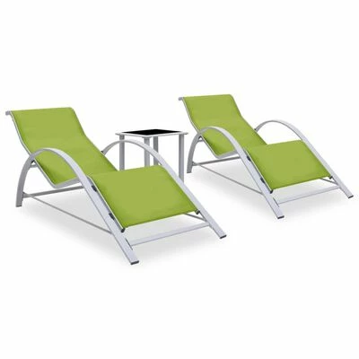 VidaXL Chaises longues 2 pcs avec table Aluminium Vert 3 VidaXL Chaises longues 2 pcs avec table Aluminium Vert