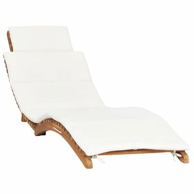 VidaXL Chaise longue pliable avec coussin blanc crème Bois de teck 3 VidaXL Chaise longue pliable avec coussin blanc crème Bois de teck