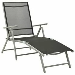 VidaXL Chaise longue pliable Textilène et aluminium Noir et argenté