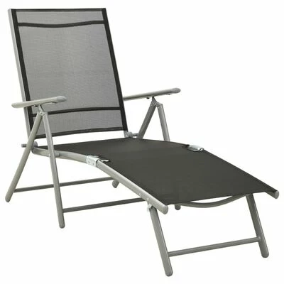 VidaXL Chaise longue pliable Textilène et aluminium Noir et argenté 3 VidaXL Chaise longue pliable Textilène et aluminium Noir et argenté