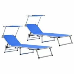 VidaXL Chaises longues pliables et toit 2 pcs Aluminium textilène Bleu