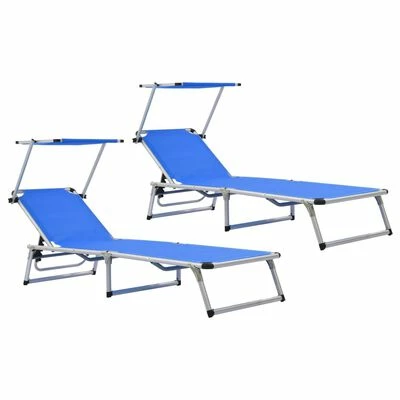 VidaXL Chaises longues pliables et toit 2 pcs Aluminium textilène Bleu 3 VidaXL Chaises longues pliables et toit 2 pcs Aluminium textilène Bleu