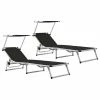 VidaXL Chaises longues pliables et toit 2 pcs Aluminium textilène Noir 1 VidaXL Chaises longues pliables et toit 2 pcs Aluminium textilène Noir -Bains de soleil Soldes image 1 312458