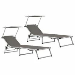 VidaXL Chaises longues pliables et toit 2 pcs Aluminium textilène Gris