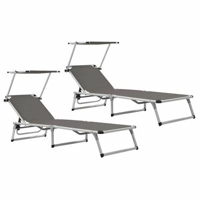 VidaXL Chaises longues pliables et toit 2 pcs Aluminium textilène Gris 3 VidaXL Chaises longues pliables et toit 2 pcs Aluminium textilène Gris