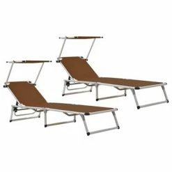 VidaXL Chaises longues pliables toit 2 pcs Aluminium textilène Marron