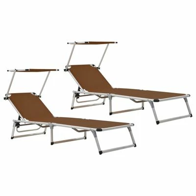 VidaXL Chaises longues pliables toit 2 pcs Aluminium textilène Marron 3 VidaXL Chaises longues pliables toit 2 pcs Aluminium textilène Marron