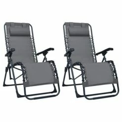 VidaXL Chaises pliables de terrasse 2 pcs Gris Textilène