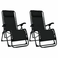 VidaXL Chaises pliables de terrasse 2 pcs Noir Textilène