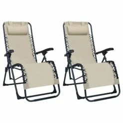 VidaXL Chaises pliables de terrasse 2 pcs Crème Textilène