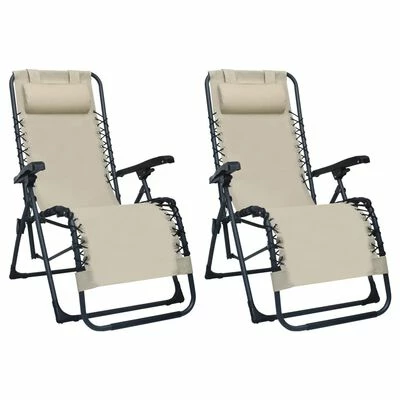 VidaXL Chaises pliables de terrasse 2 pcs Crème Textilène 3 VidaXL Chaises pliables de terrasse 2 pcs Crème Textilène