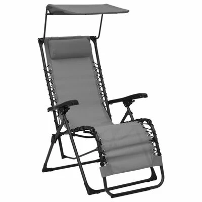VidaXL Chaise pliable de terrasse Textilène Gris 3 VidaXL Chaise pliable de terrasse Textilène Gris
