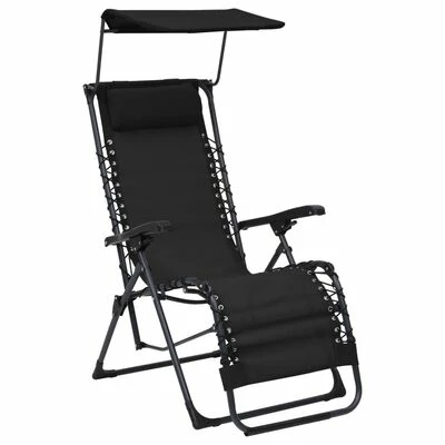 VidaXL Chaise pliable de terrasse Textilène Noir 3 VidaXL Chaise pliable de terrasse Textilène Noir