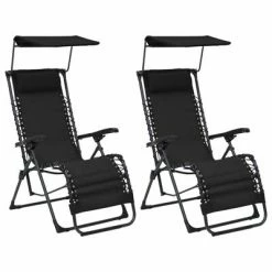 VidaXL Chaises pliables de terrasse 2 pcs Textilène Noir